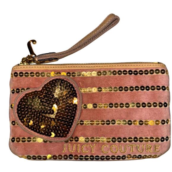 Y2K Juicy Couture Velvet Wristlet Handbag Wallet Pink Rose Gold Valentines Day - Picture 1 of 12